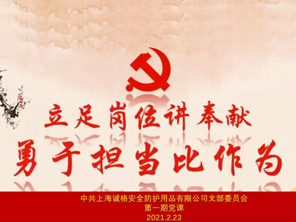 中(zhōng)共上海麻豆文化传媒精品观看安全防(fáng)護用品(pǐn)有限公司支部委員會第一期主題黨(dǎng)課 “立足崗位講奉獻,勇於擔當比作為”