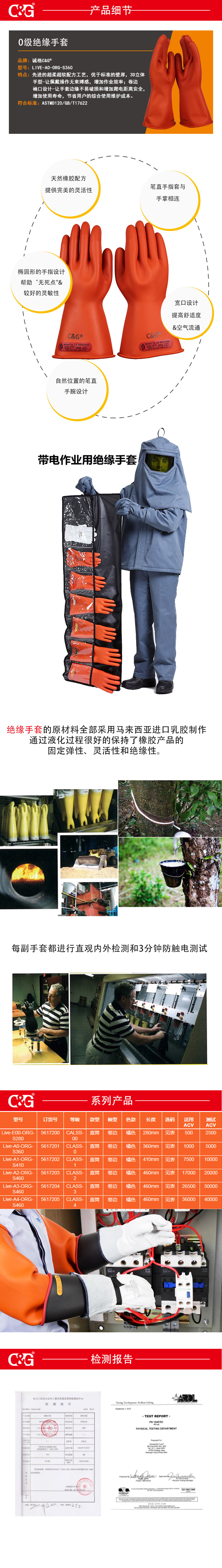 0級絕緣手套橘色直(zhí)筒款